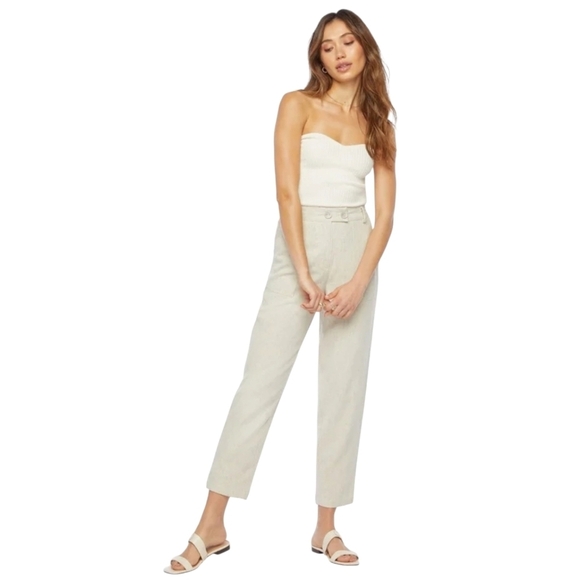 JustFab Kelly Rowland Straight Tapered Pants Linen Beige High Rise Lined 2XL - Picture 2 of 8